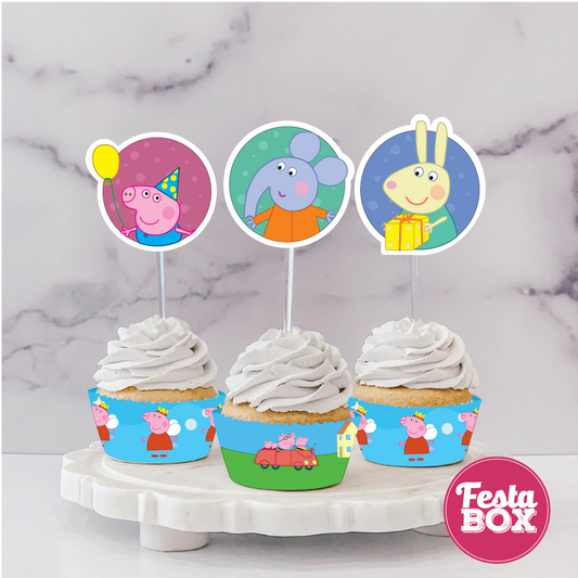 Cupcake Wrappers and toppers for Birthday Party Decoration - Peppa Pig Theme (Set of 6) - Assorted