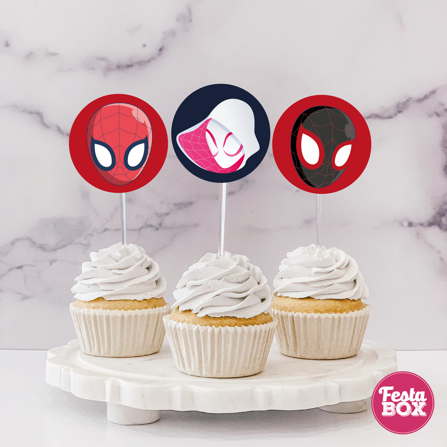 Cupcake Topper for Birthday Party - Spiderman Theme (Set of 6) - Assorted (option 2)