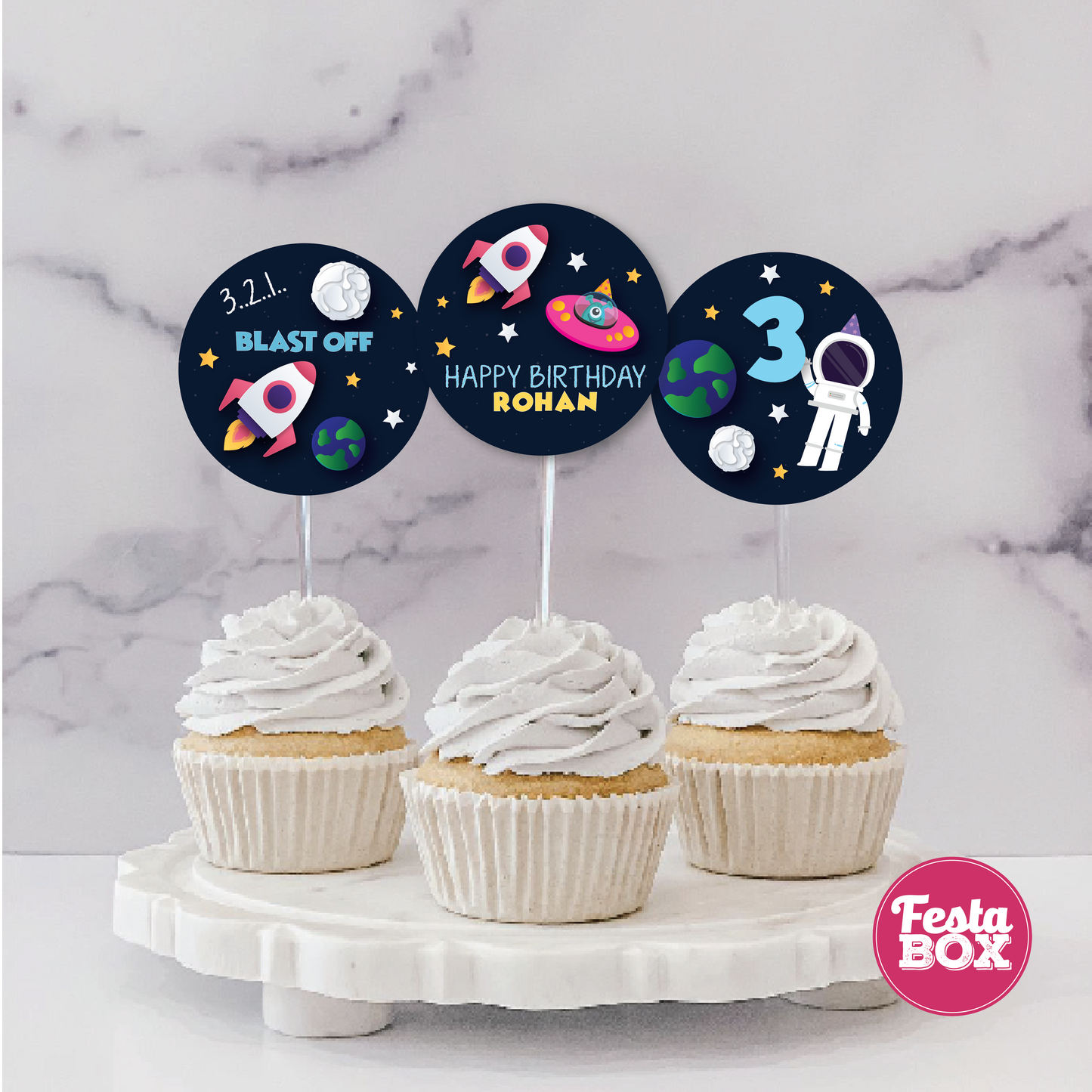 Cupcake Toppers for Birthday Party Decoration - Space Theme