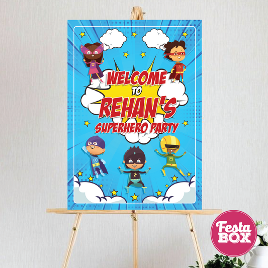 Welcome Sign for Birthday Party Decoration - Superhero Theme - Option 1