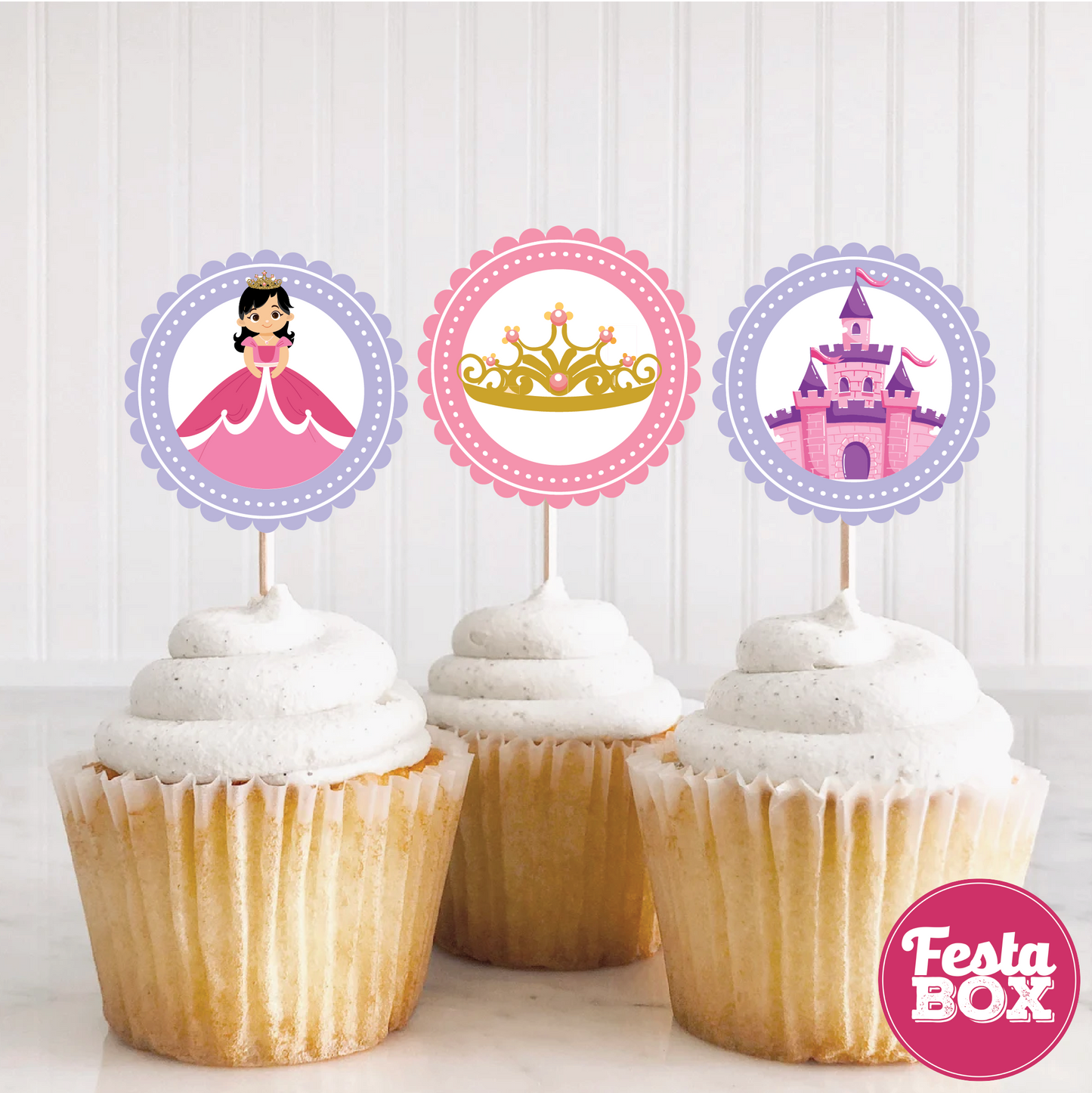 Cupcake Topper for Birthday Party Decoration - Princess Theme (Set of 6) - Assorted