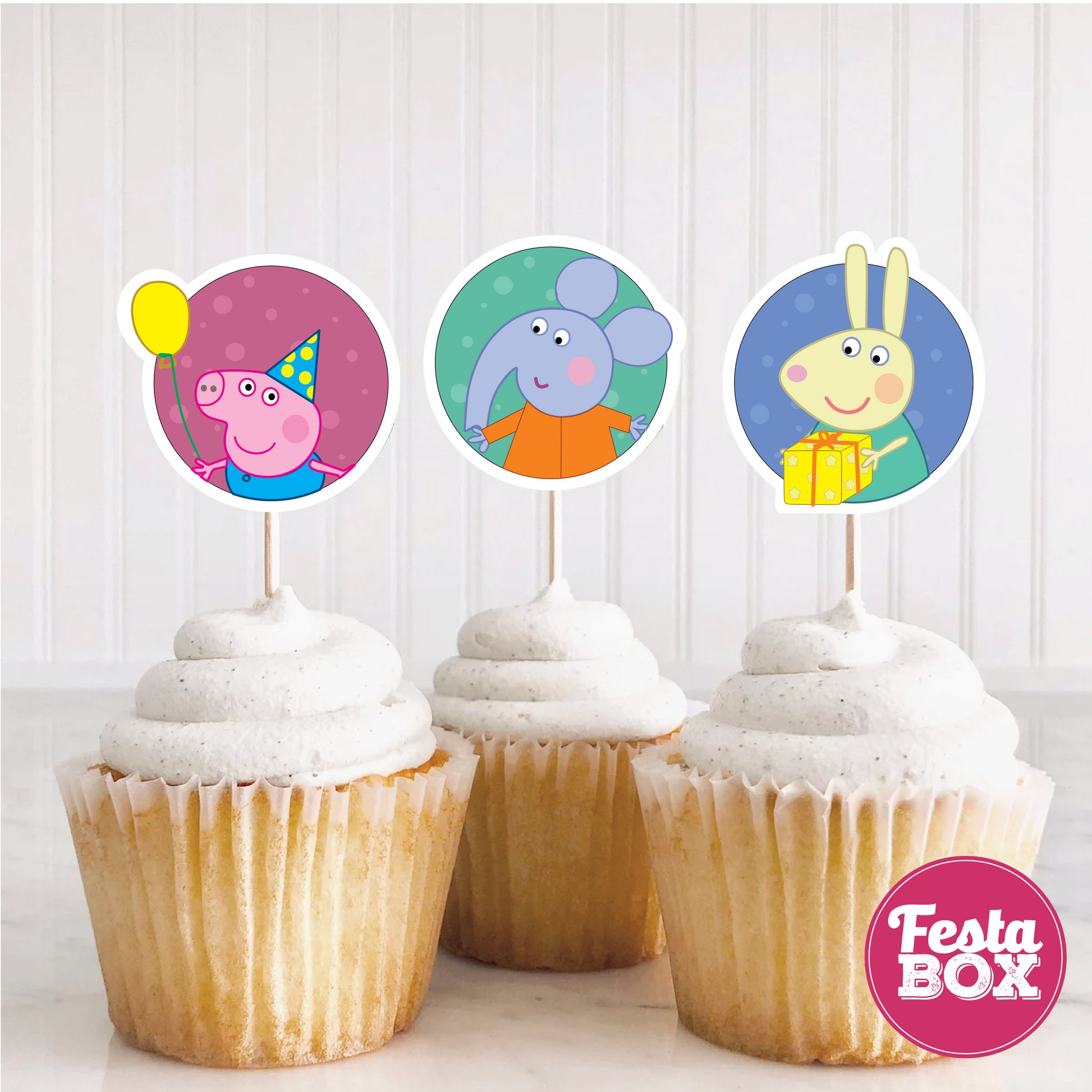 Cupcake Toppers - Peppa Pig Theme (Set of 6)