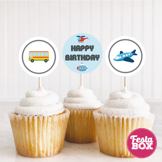 Cupcake Topper - Transport Theme (Set of 6) - Assorted option 1