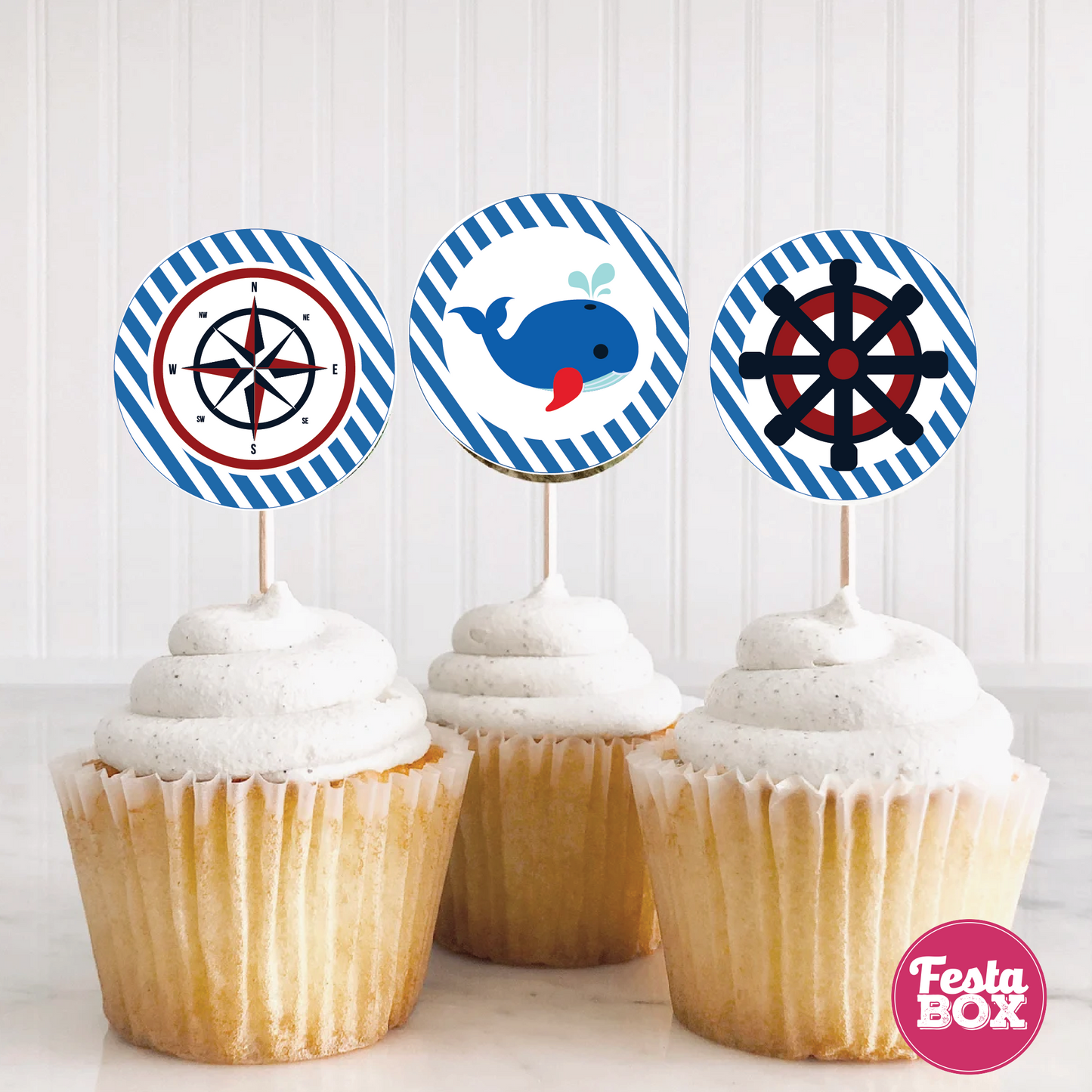 Cupcake Topper Birthday Party Decoration - Nautical Theme (Set of 6) - Assorted - Option 2