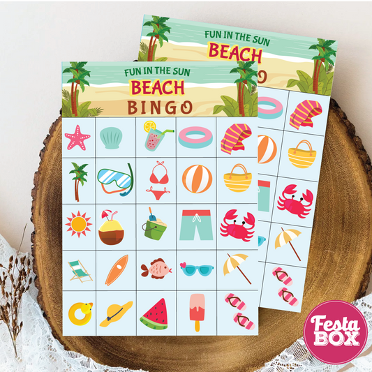 Birthday Game - Bingo  - Beach Theme (Set of 6)