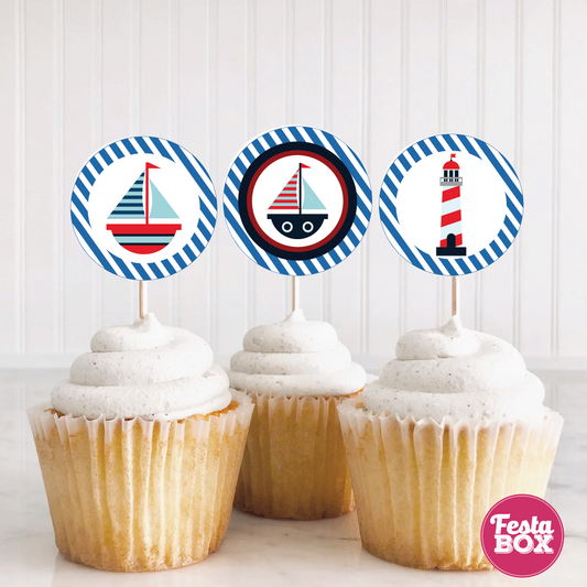 Cupcake Topper Birthday Party Decoration - Nautical Theme (Set of 6) - Assorted - Option 1