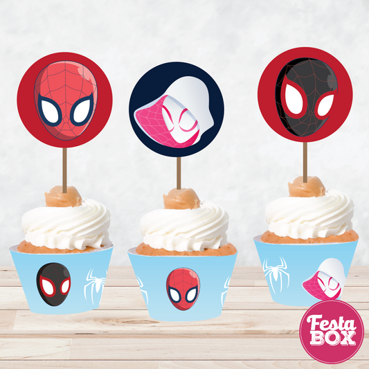 Cupcake Wrappers and toppers for Birthday Party Decoration - Spiderman Theme (Set of 6)