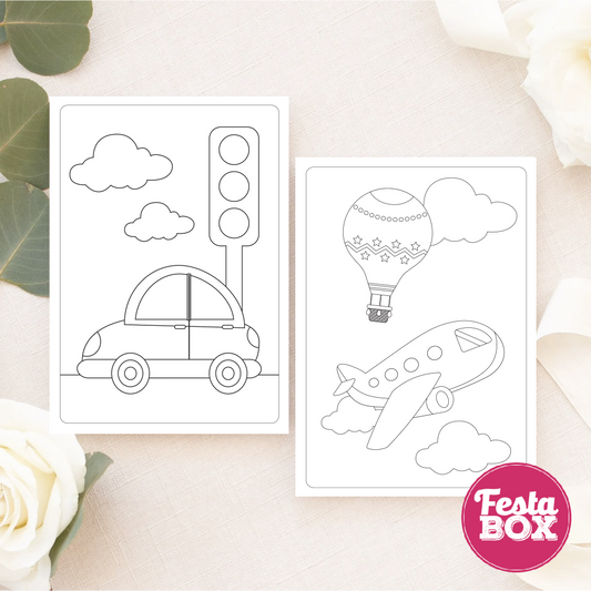 Birthday Games - Colouring Sheet  - Transport Theme (Set of 6 pairs)