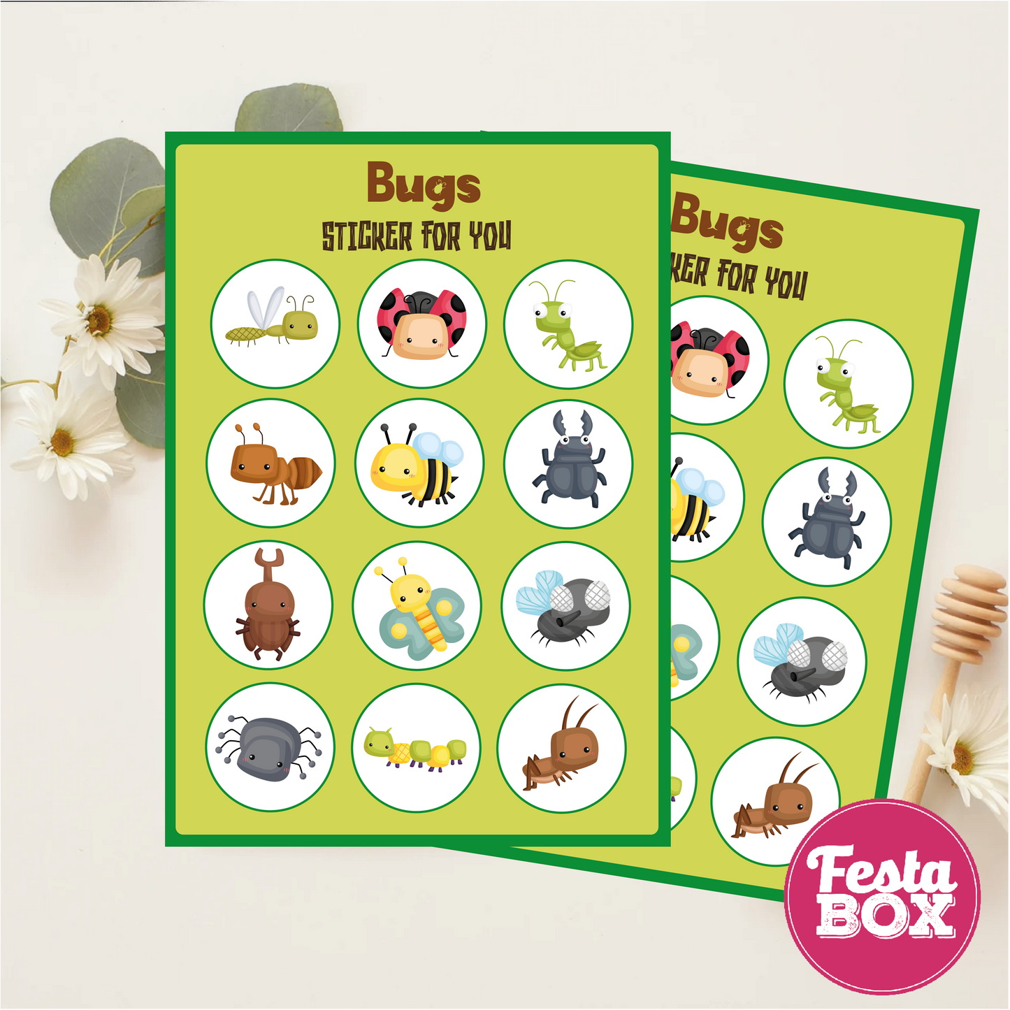 Birthday Game - Sticker Sheets - Bugs Theme (Set of 6)