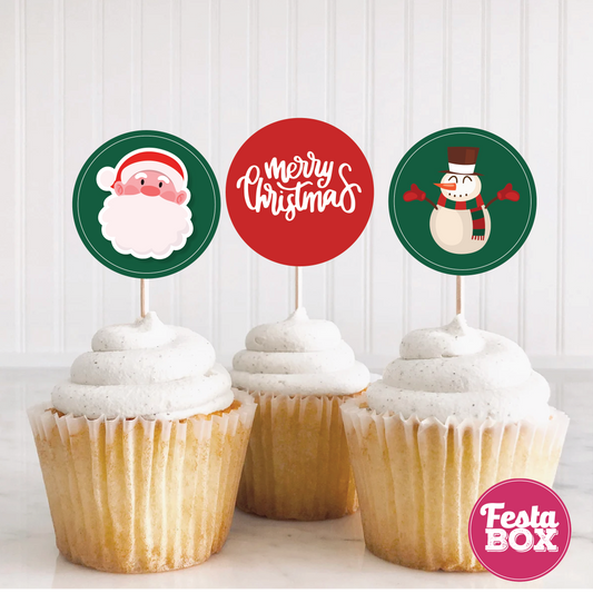 Cupcake Topper for Christmas Party Decoration - Christmas Party Theme (Set of 6)