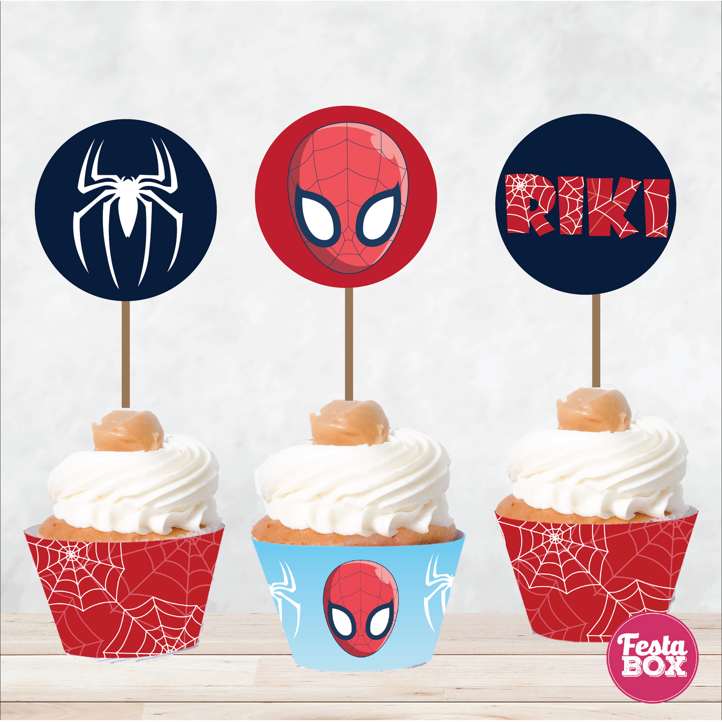 Cupcake Wrappers and toppers for Birthday Party Decoration - Spiderman Theme (Set of 6)- Option 2 - Assorted