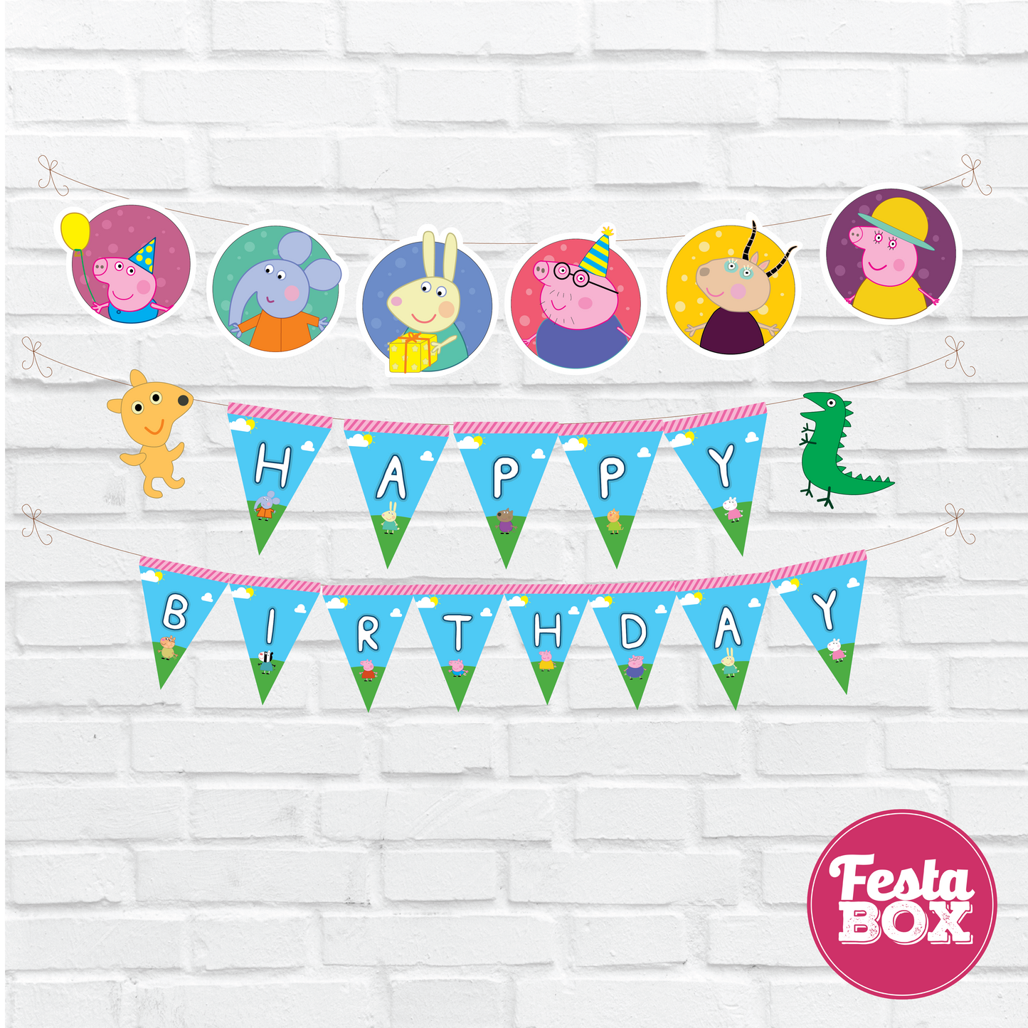 Background Bunting Banner for Birthday Party Decoration - Peppa Pig Theme 