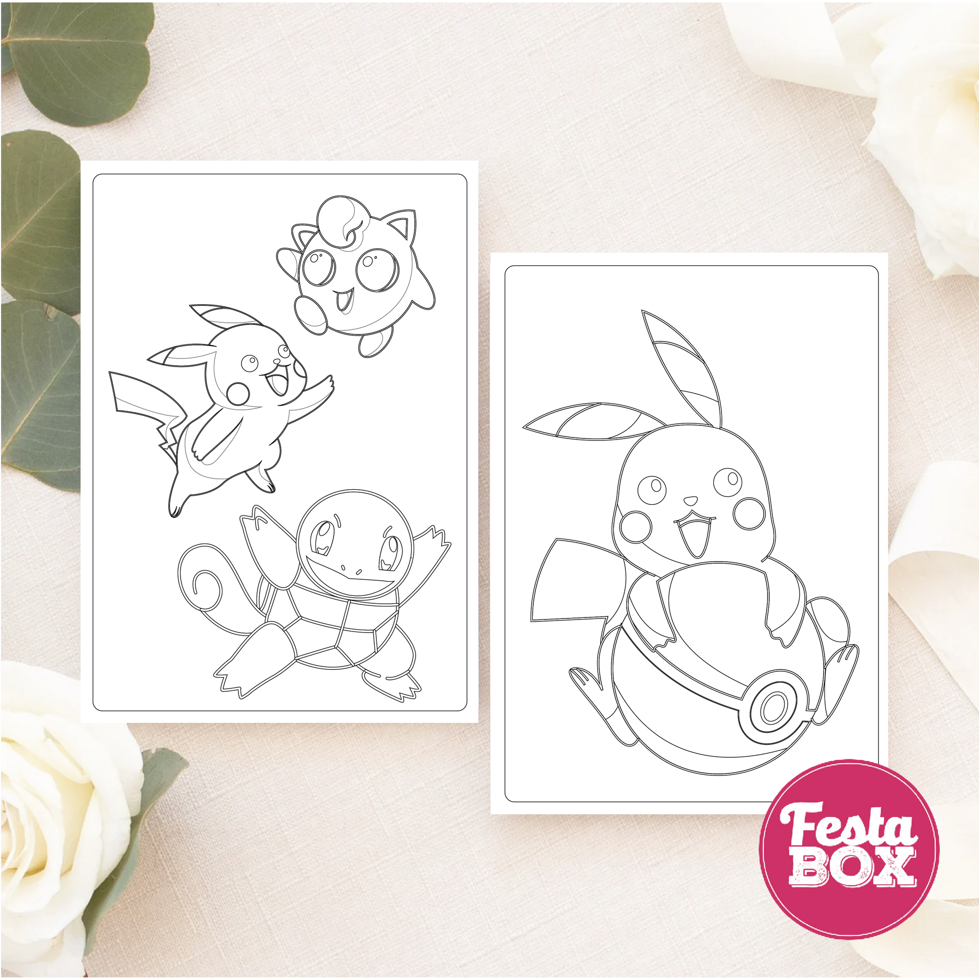 Birthday Game - Colouring Sheet (2 per set) - Pokemon Theme (Set of 6)