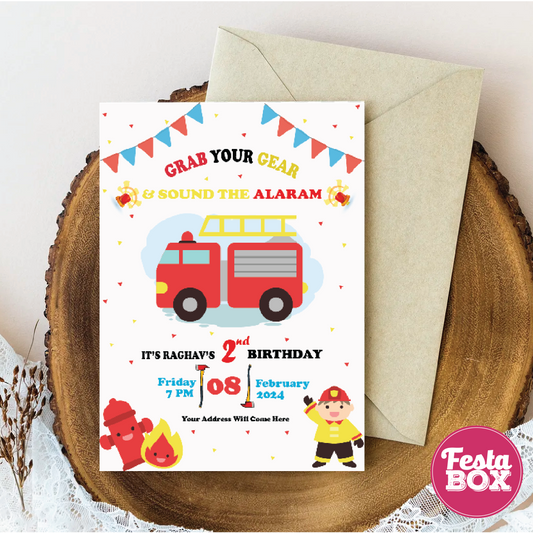 e-Invite for Birthday Party - Firetruck Theme - Option 1