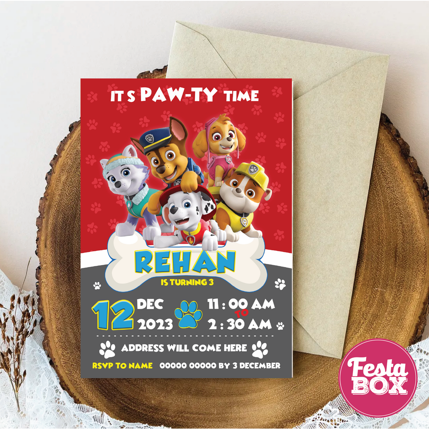 Birthday Party Invitation - Paw Patrol Theme (Set of 6) - Option 2