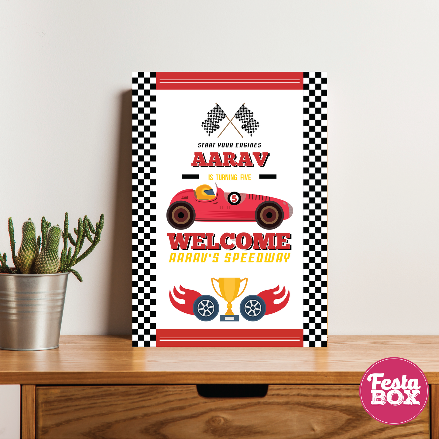 Welcome Sign for Birthday Party Decoration - Race Car Theme - Option 1