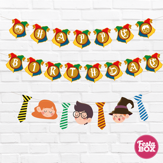 Happy birthday banner with cutout strings - Harry Potter Theme Option 1