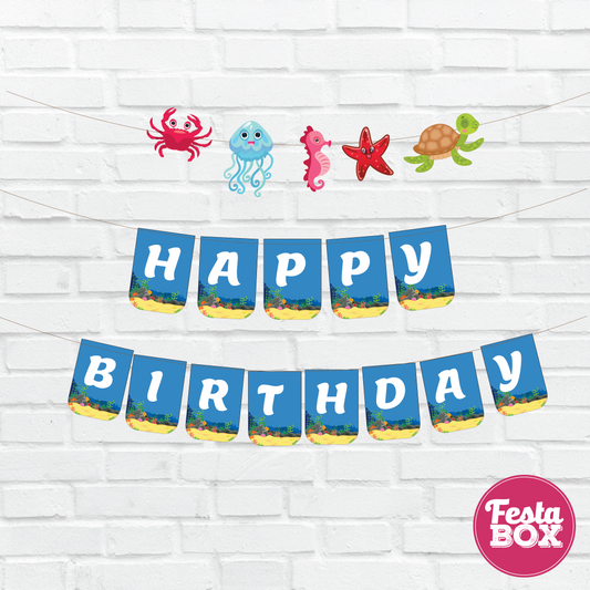 Happy birthday banner with themed cutout strings - Under the Sea Theme - Option 1