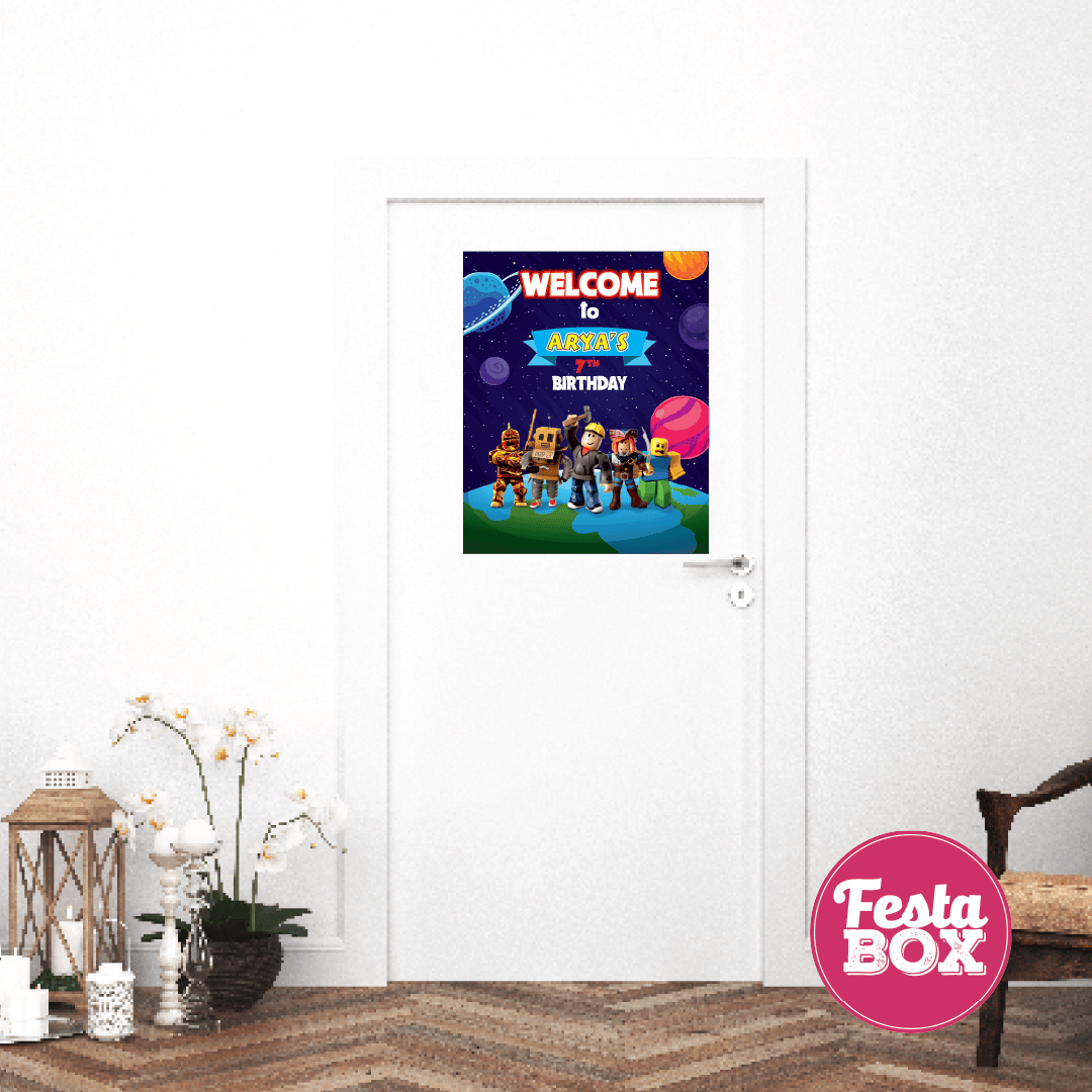 Welcome Sign on door for Birthday Party Decoration - Roblox Theme 