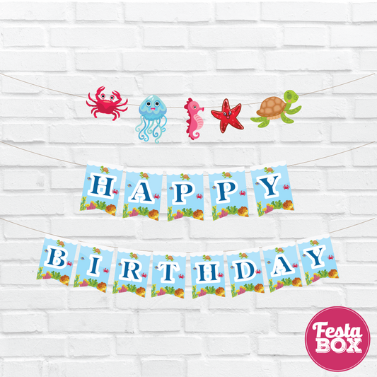 Happy birthday banner with themed cutout strings - Under the Sea Theme - Option 2