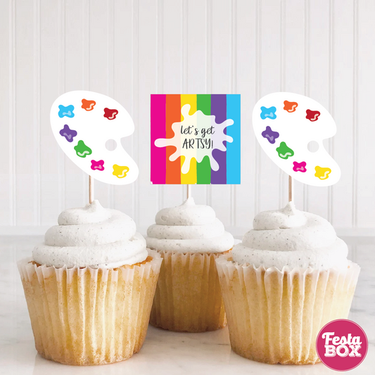 Cupcake Toppers for Birthday Party - Arts Theme by Festabox - Option 2