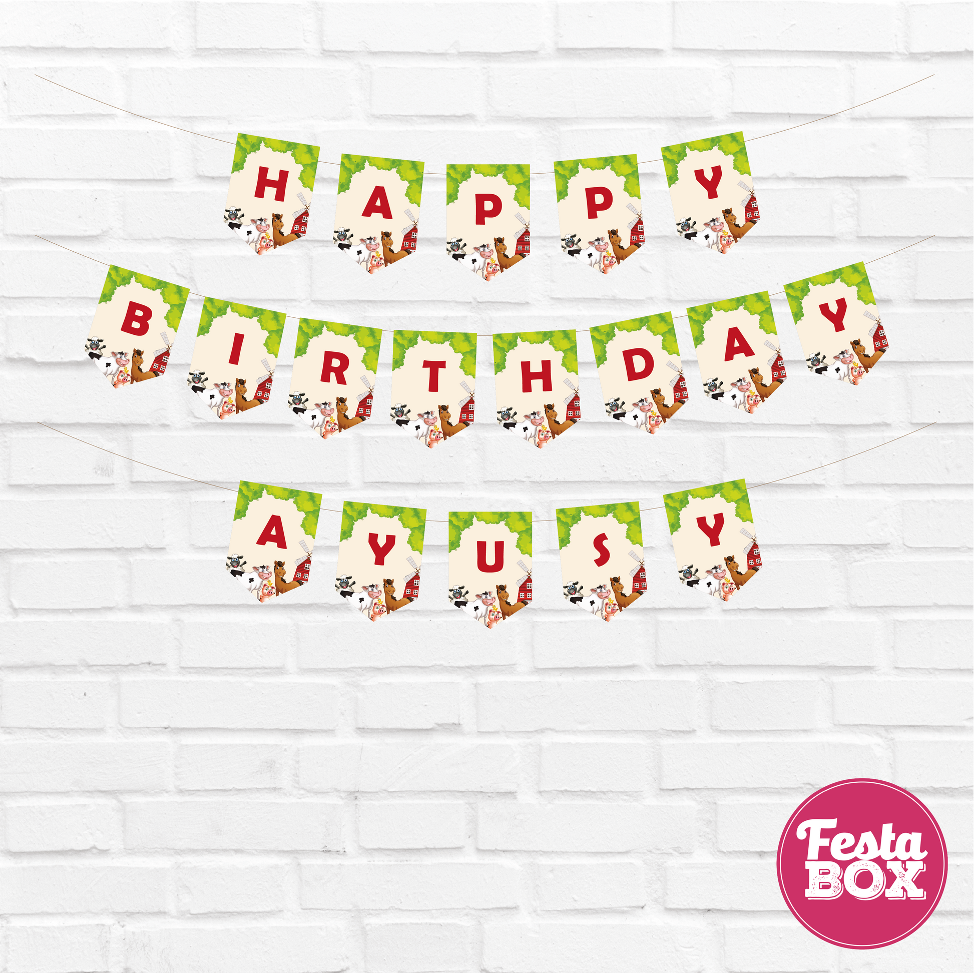 Happy birthday banner with name - Farm Animal Theme by Festabox - Option 1