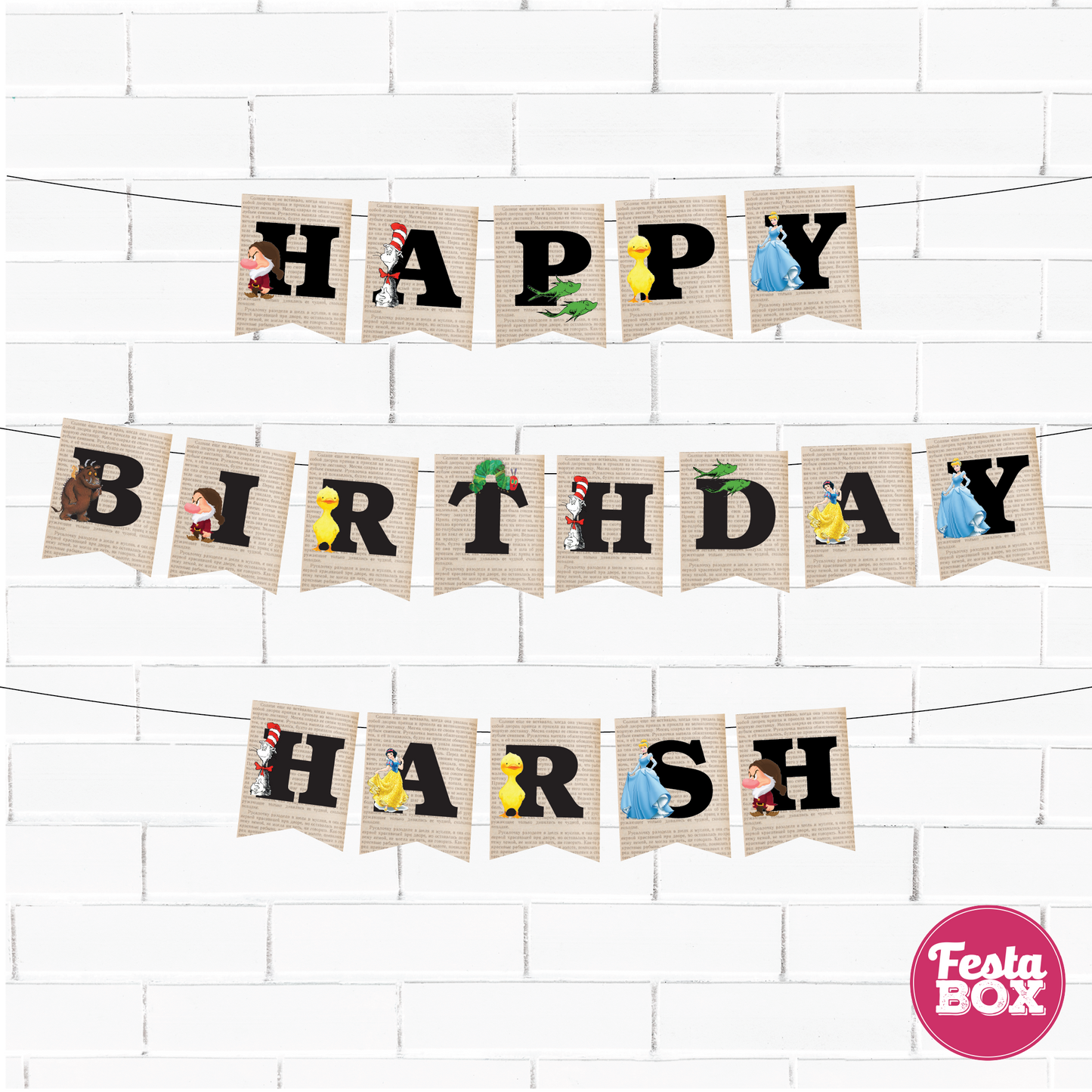 Happy birthday banner with name - Book Theme Option 1