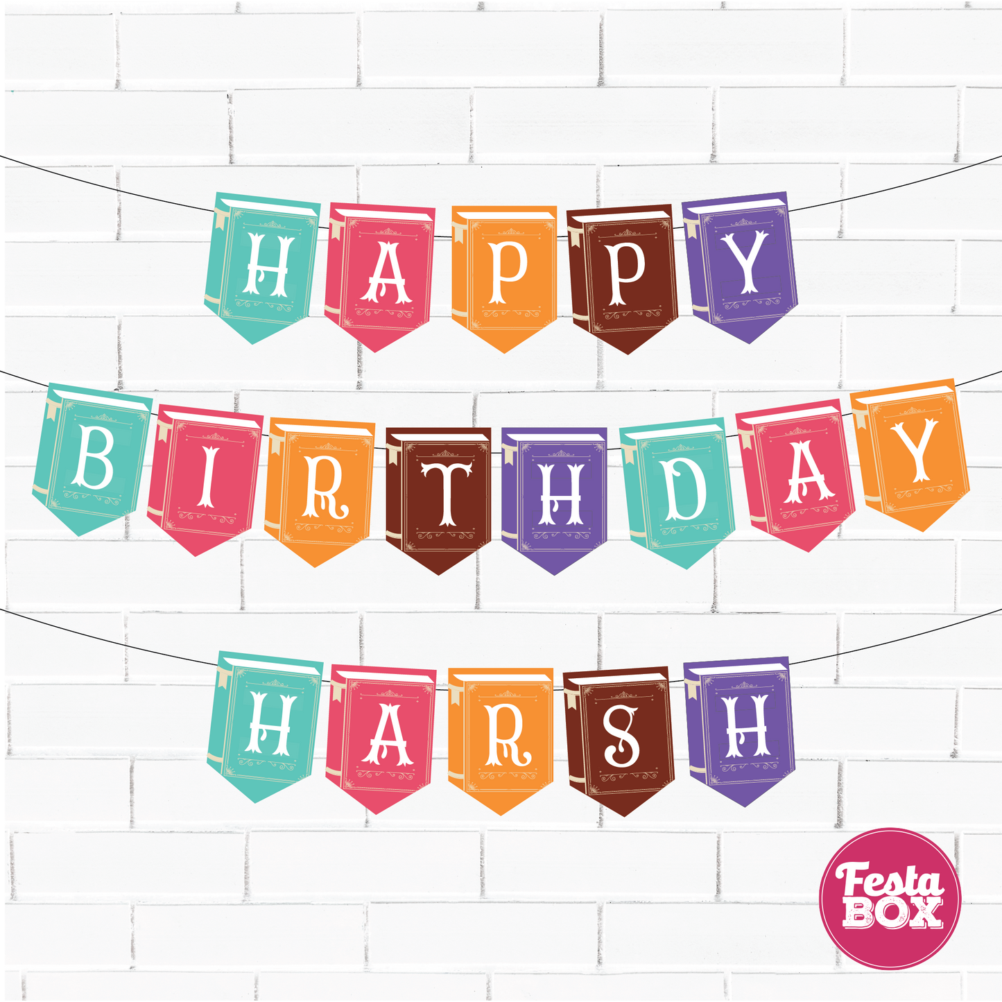 Happy birthday banner with name - Book Theme Option 3