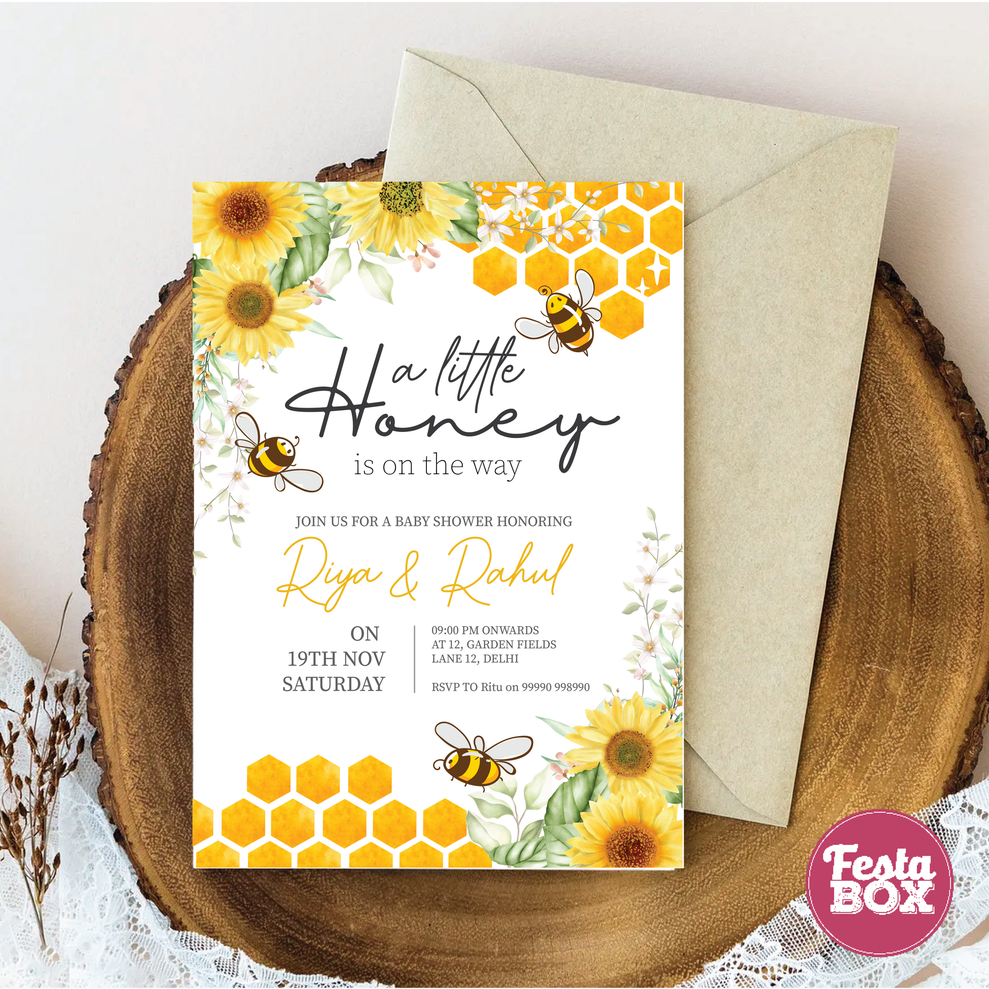 Baby Shower Invitation - Honeybee Collection by Festabox