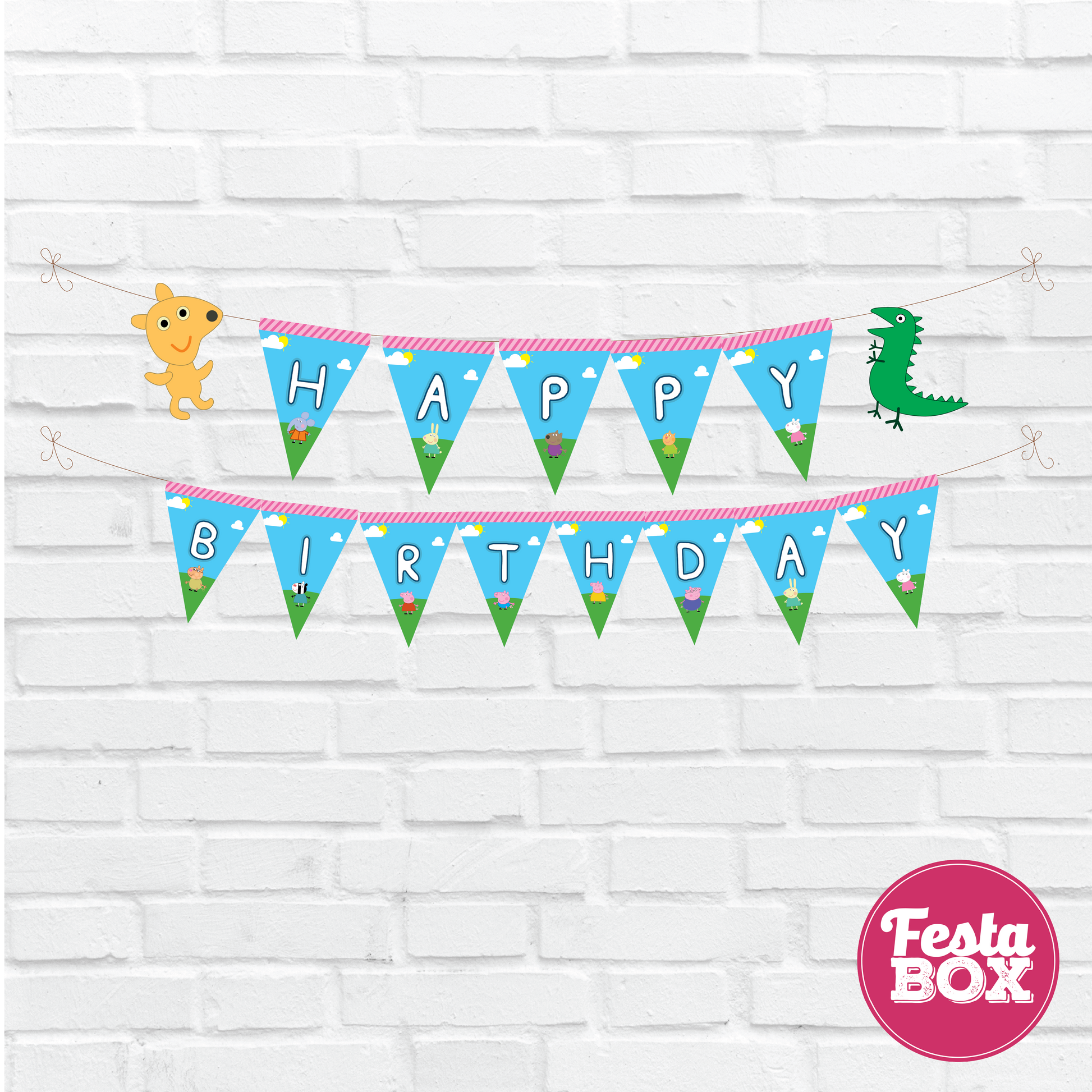 Background Bunting Banner for Birthday Party Decoration - Peppa Pig Theme 