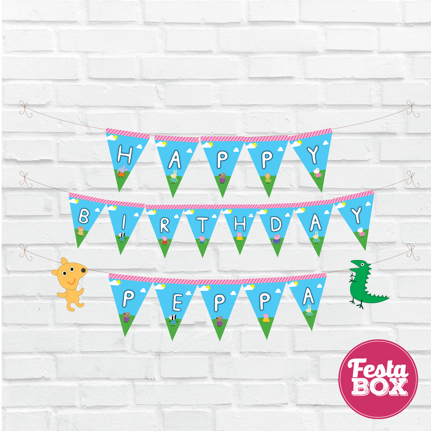 Background Bunting Banner for Birthday Party Decoration - Peppa Pig Theme 