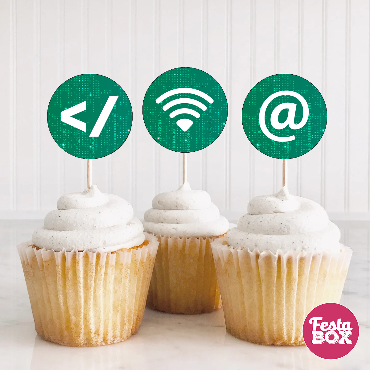 Cupcake Topper for Birthday Party - Coding Theme (Set of 6) - Assorted- Option 3