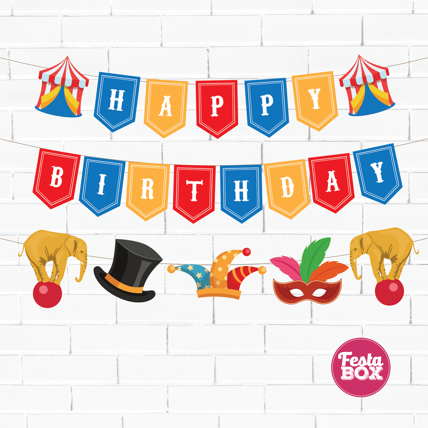 Background Banner for Birthday Party - Carnival Theme by Festabox - Option 1 with theme cutout strings