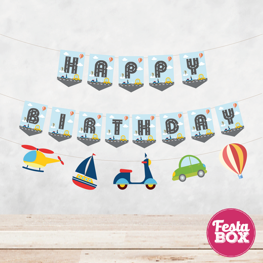 Background Banner for Birthday Party Decoration - Transport Theme Option 1