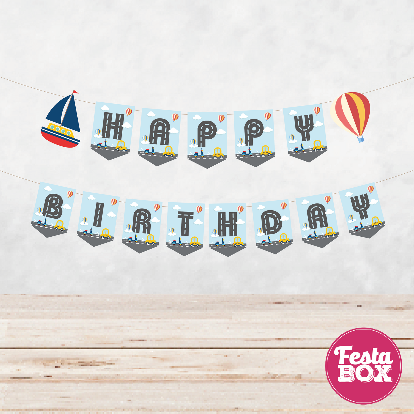 Background Banner for Birthday Party Decoration - Transport Theme Option 1