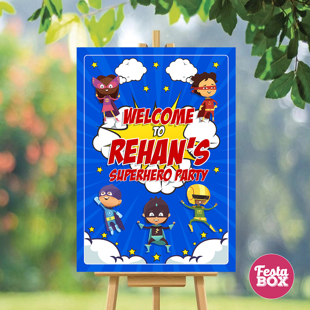 Welcome Sign for Birthday Party Decoration - Superhero Theme - Option 1