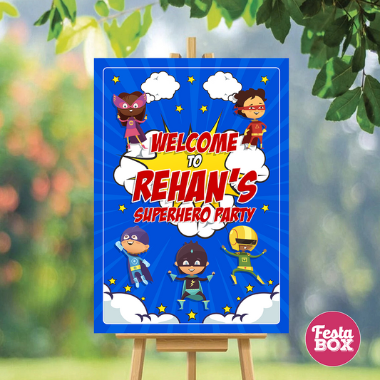 Welcome Sign for Birthday Party Decoration - Superhero Theme - Option 1