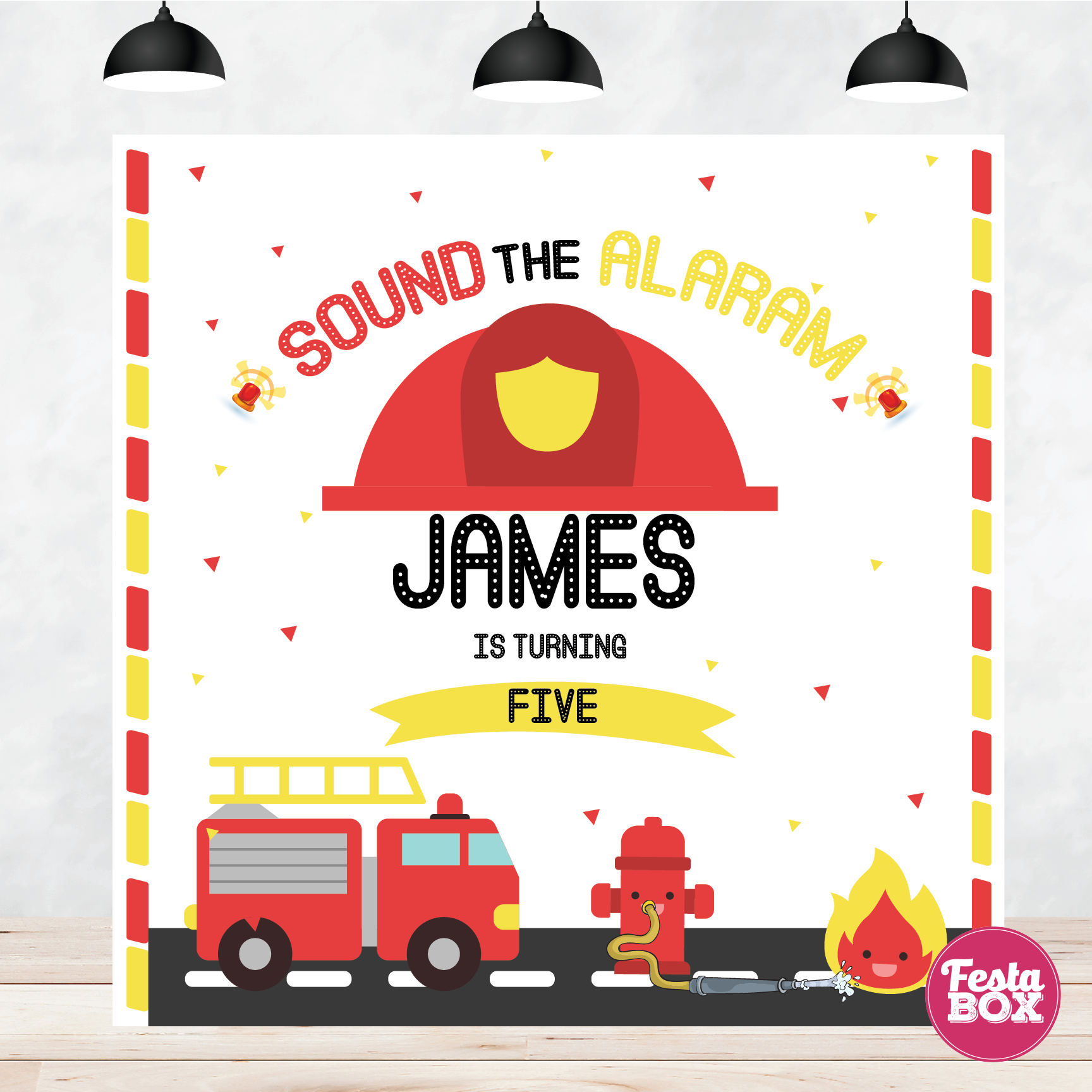 Firetruck theme birthday Backdrop