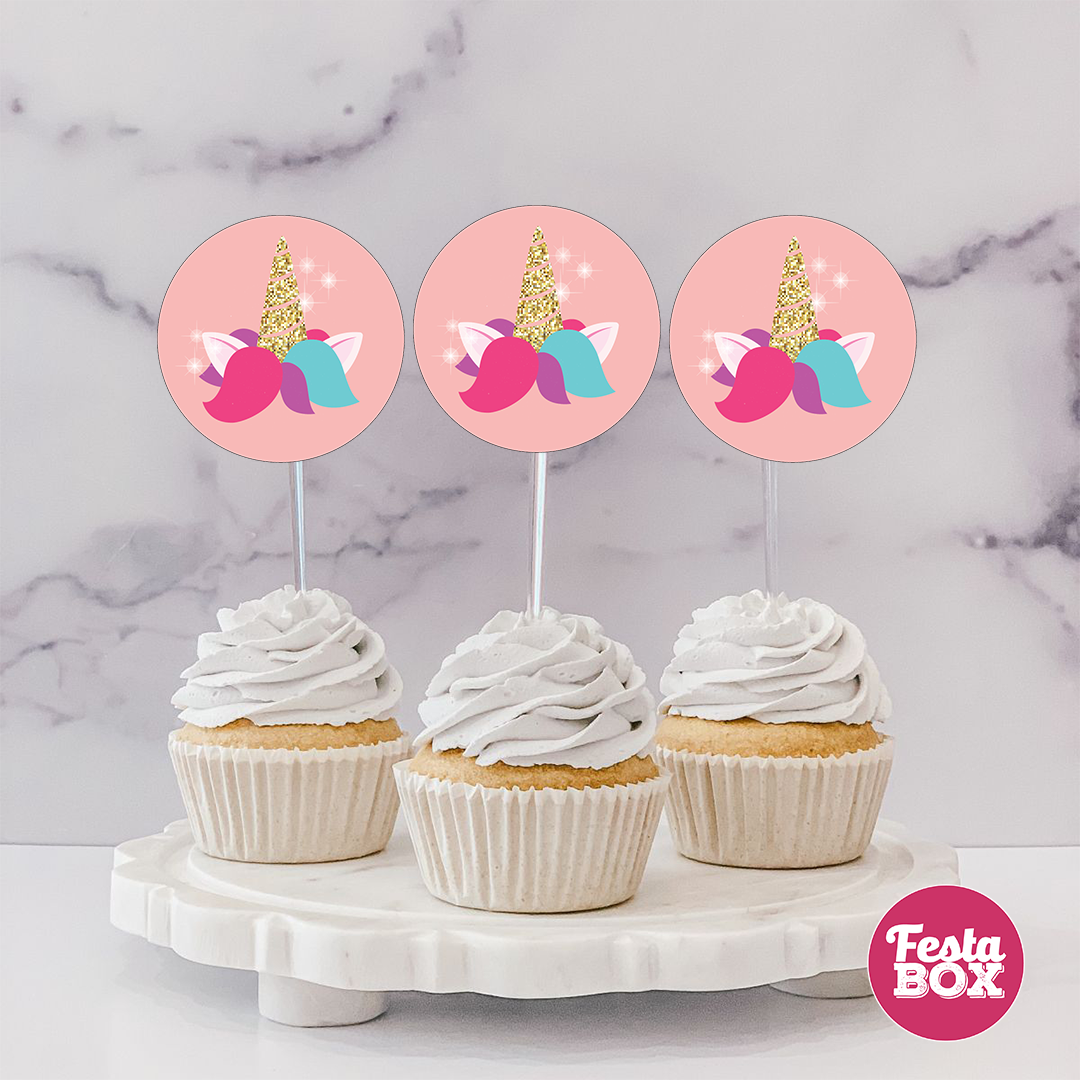 Cupcake Toppers for Birthday Party Decoration - Unicorn Theme (Set of 6) - Assorted