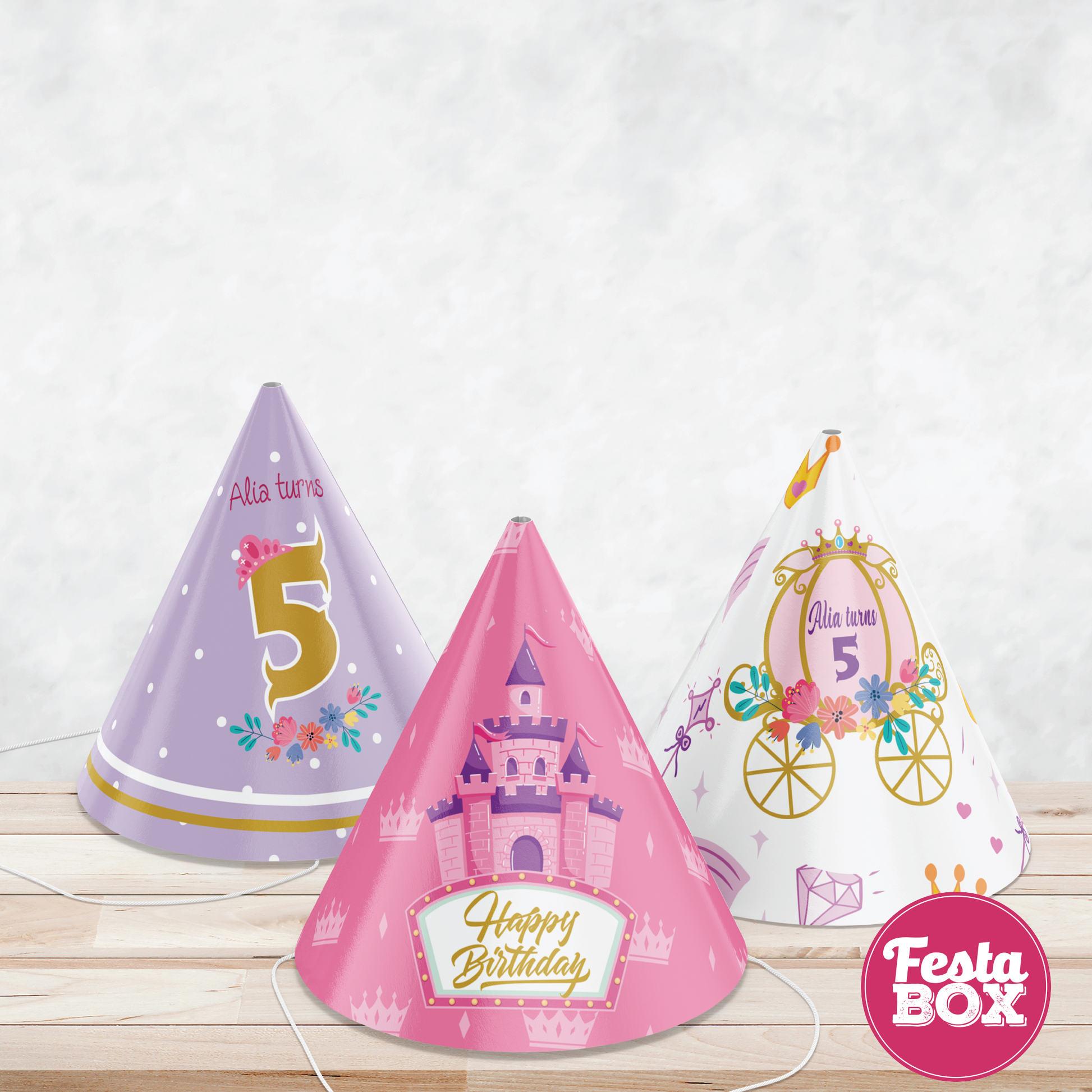 Birthday Celebration Caps - Princess Theme (Set of 6) - Assorted