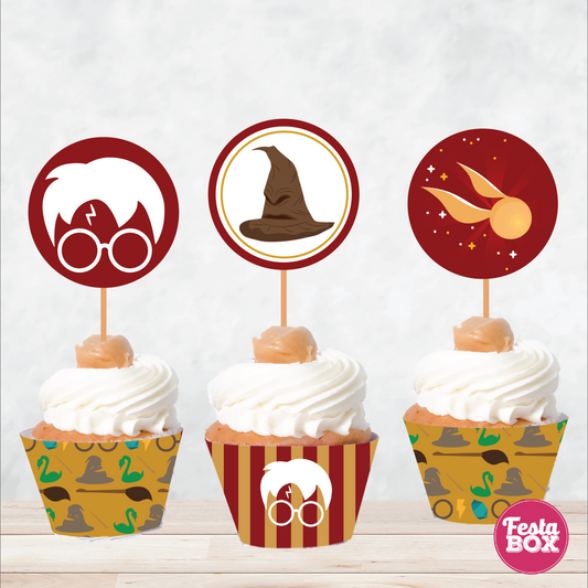 Cupcake Wrappers and toppers for Birthday Party Decoration - Harry Potter Theme (Set of 6) - Assorted