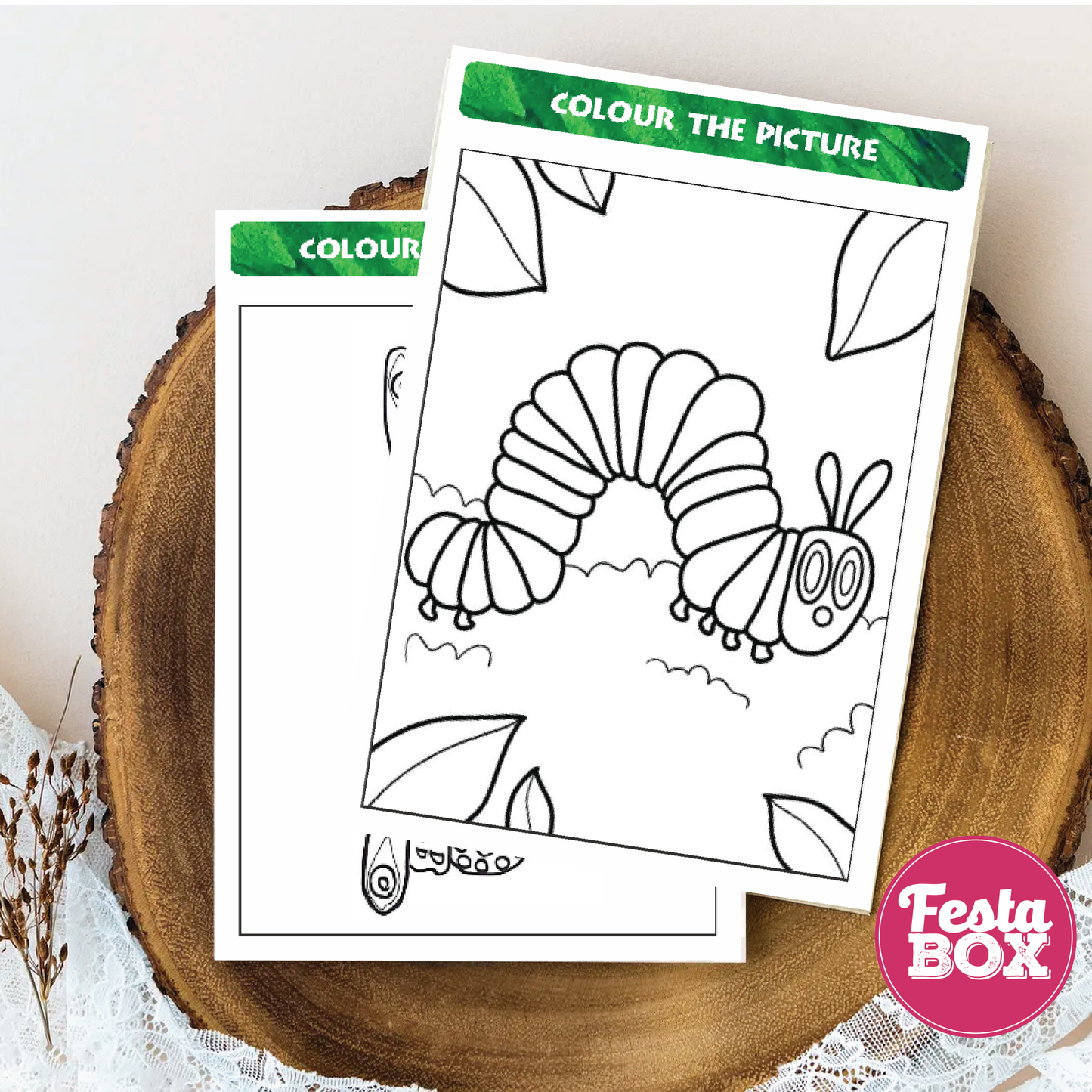 Birthday Activities Game - Colouring Sheet (2 per set) - The Very Hungry Caterpillar Theme (Set of 6) - Option 1