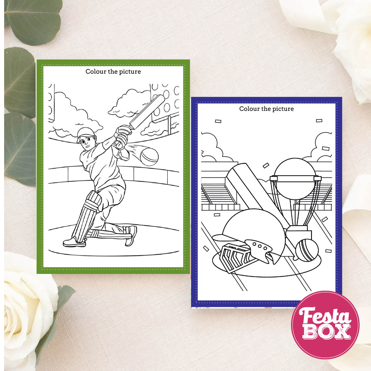 Birthday Activities Game - Colouring Sheet (2 per set) - Cricket Theme