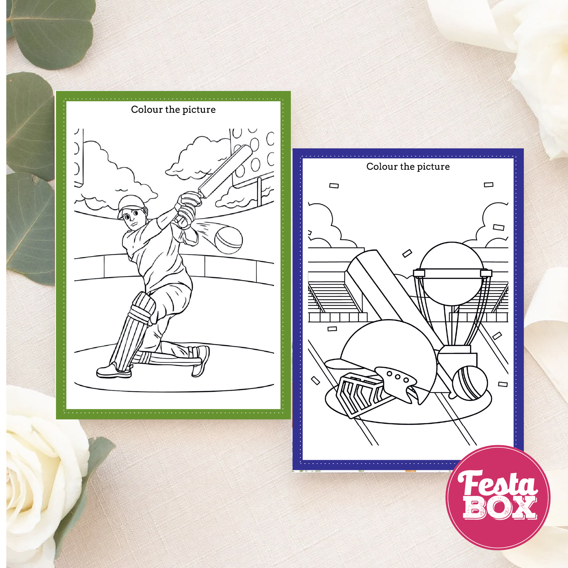 Birthday Activities Game - Colouring Sheet (2 per set) - Cricket Theme