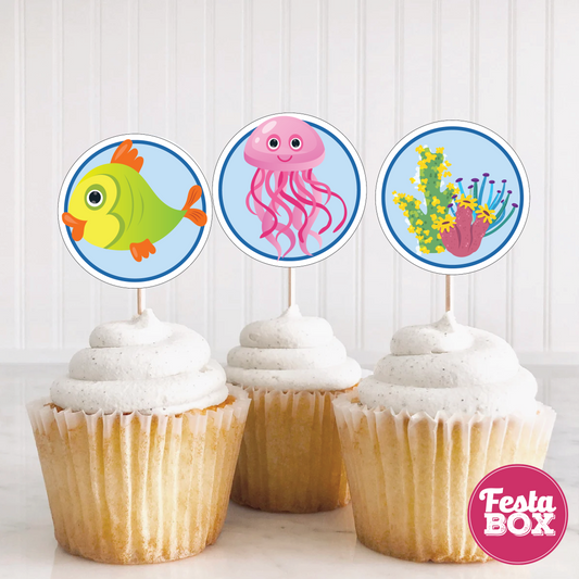 Cupcake Topper Birthday Party Decoration - Under the Sea Theme (Set of 6) - Assorted - Option 2