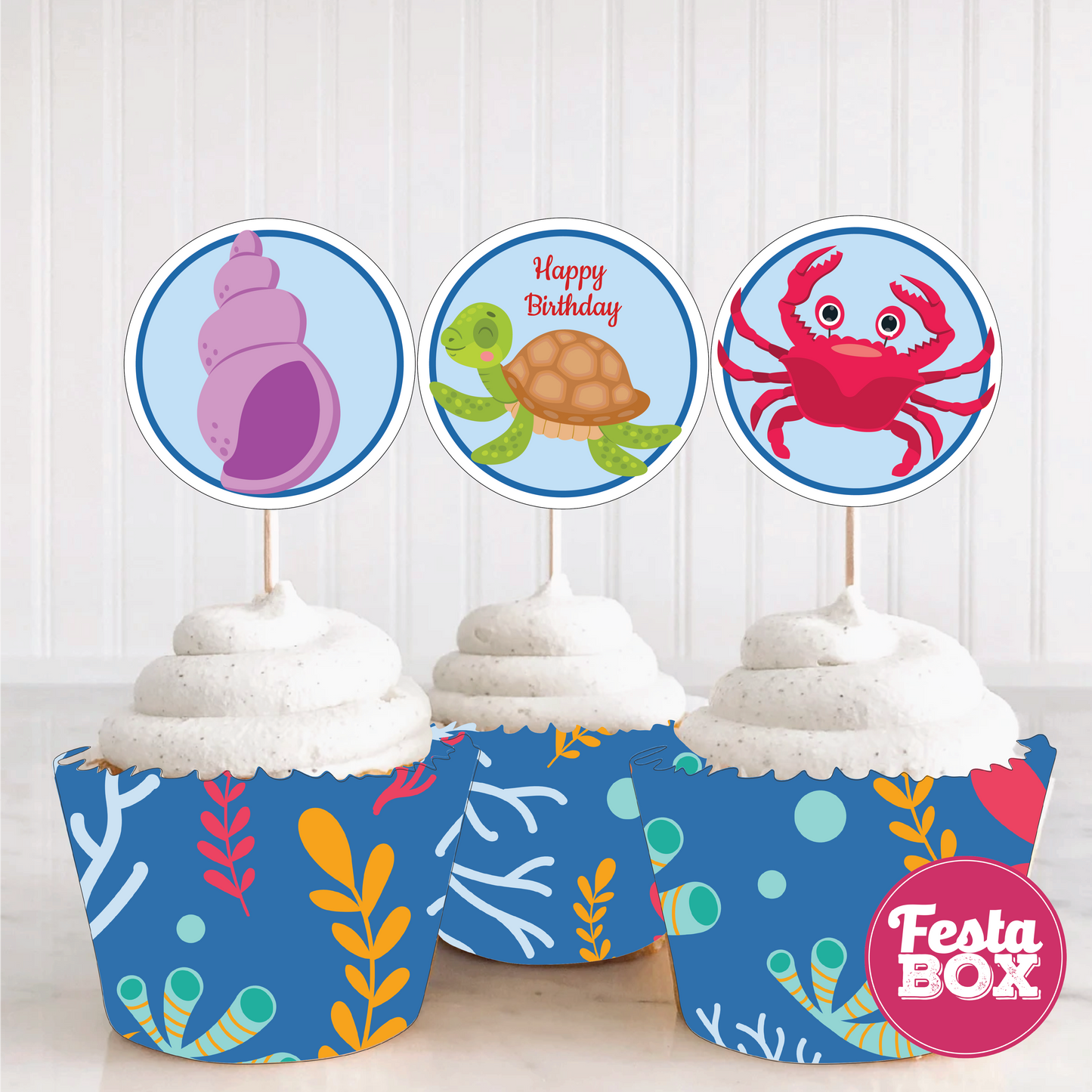 Cupcake Topper Birthday Party Decoration - Under the Sea Theme (Set of 6) - Assorted - Option 1