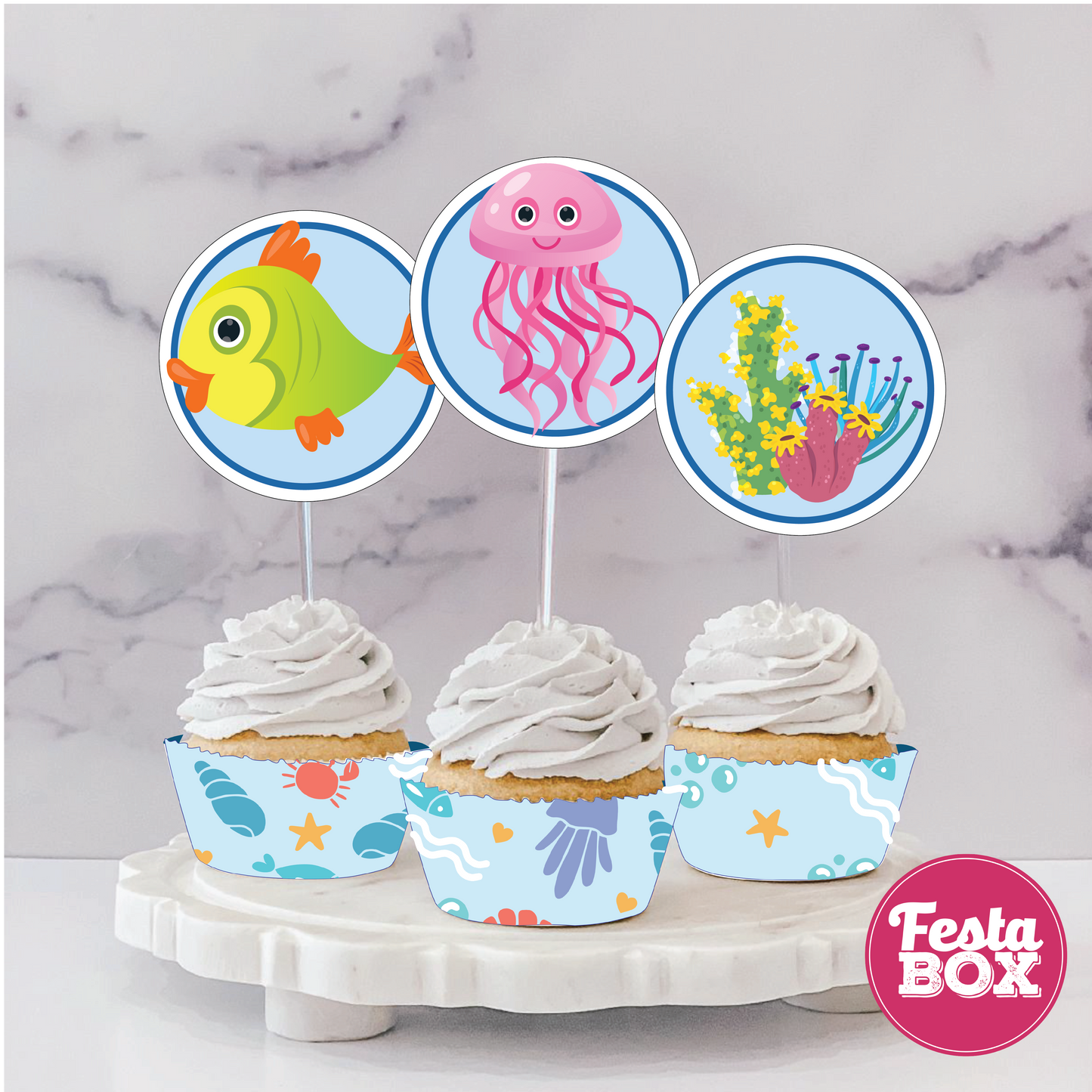 Cupcake Topper Birthday Party Decoration - Under the Sea Theme (Set of 6) - Assorted - Option 2