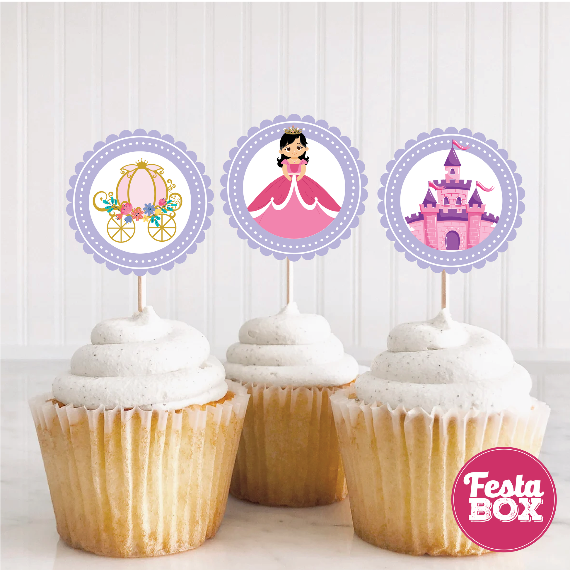Cupcake Topper for Birthday Party Decoration - Princess Theme (Set of 6) - Assorted Option 2