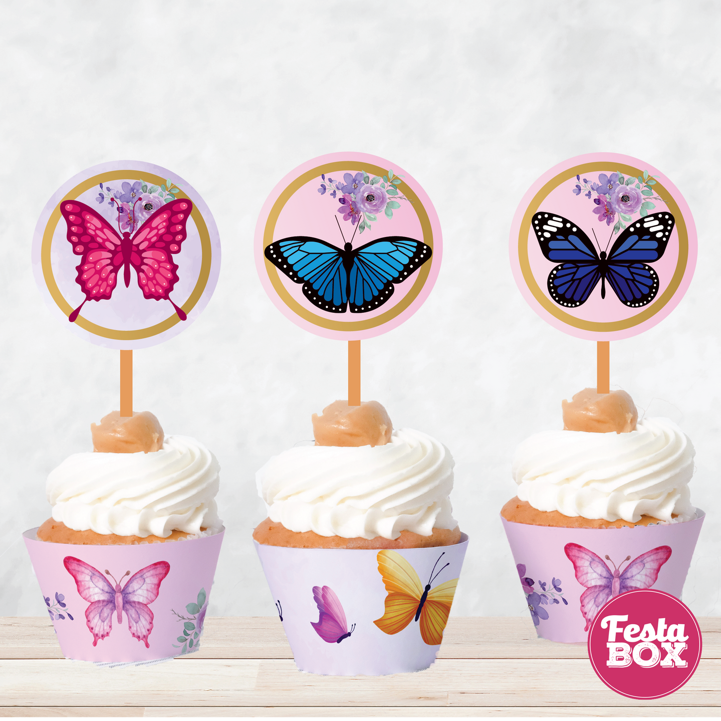 Cupcake Wrappers for Birthday Party Decoration - Butterfly Theme (Set of 6) - Assorted