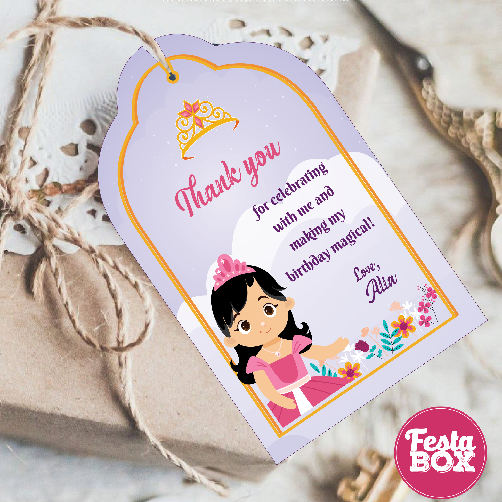 Gift Tags for Birthday Party Decoration - Princess Theme (Set of 6) - Option 1